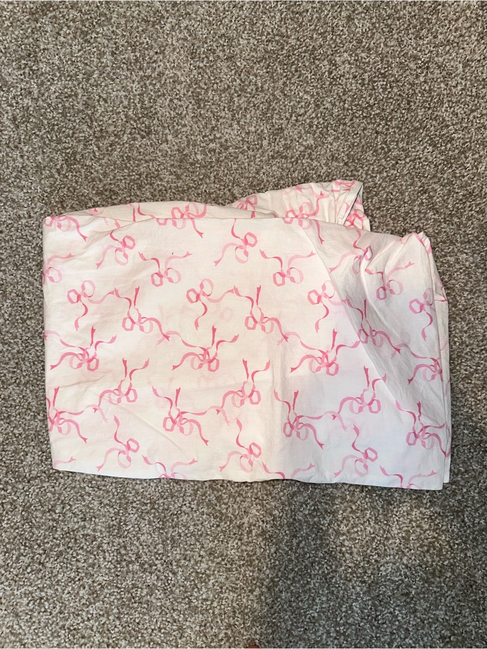 Laura Ashley White Cotton Pillowcase SET with Pink Ribbon Motif